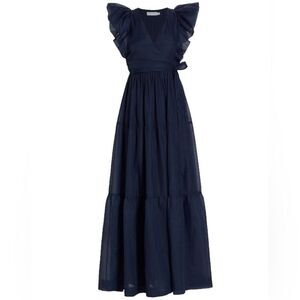 💙 Jonathan Simkhai Midnight Tiered Maxi Dress – NWT – Dramatic Flutter Sleeves 💙